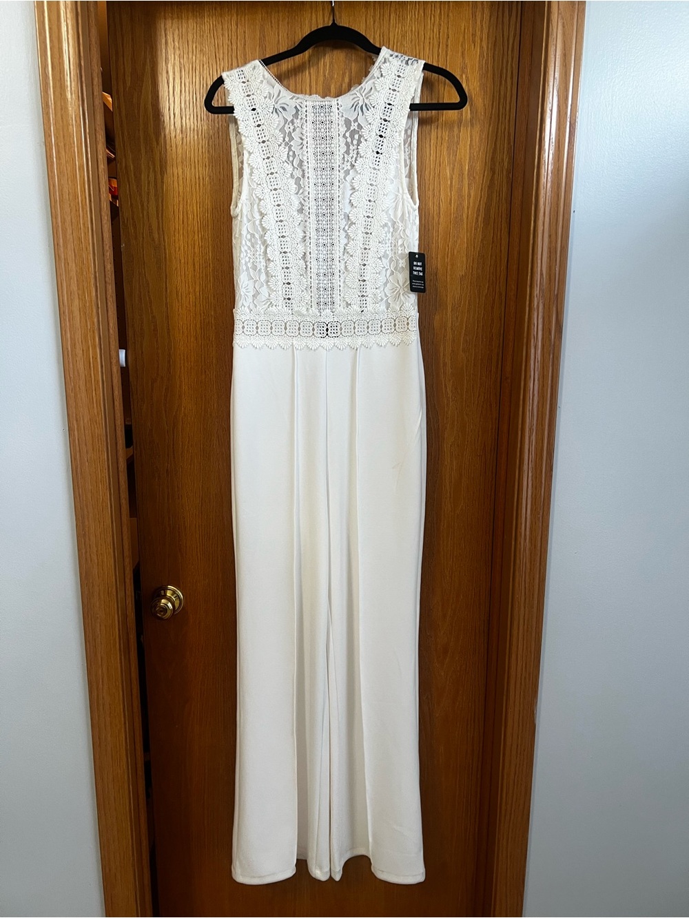 Express Cream Lace Bodice Wide-Leg Jumpsuit